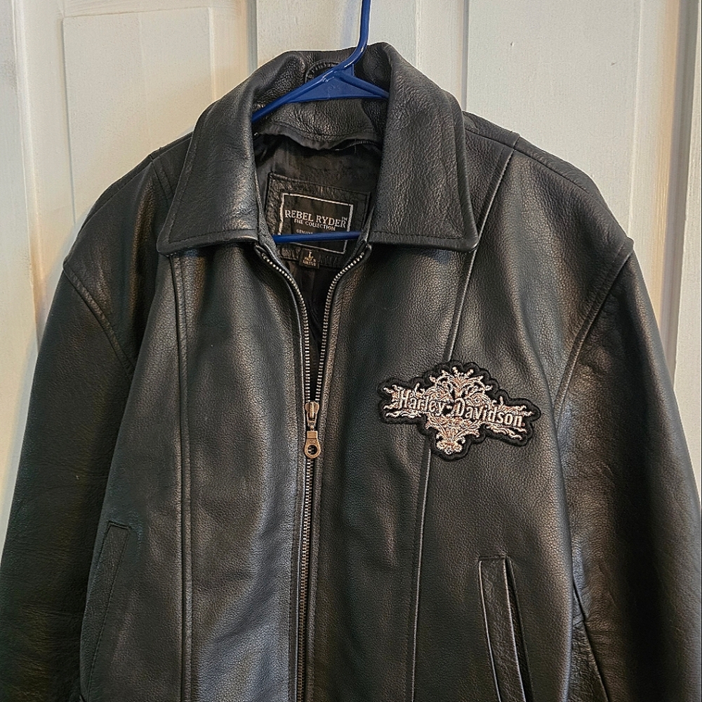 REBEL‎ RYDER HEAVY BLACK LEATHER MOTORCYCLE BIKER JACKET VINTAGE womens Large